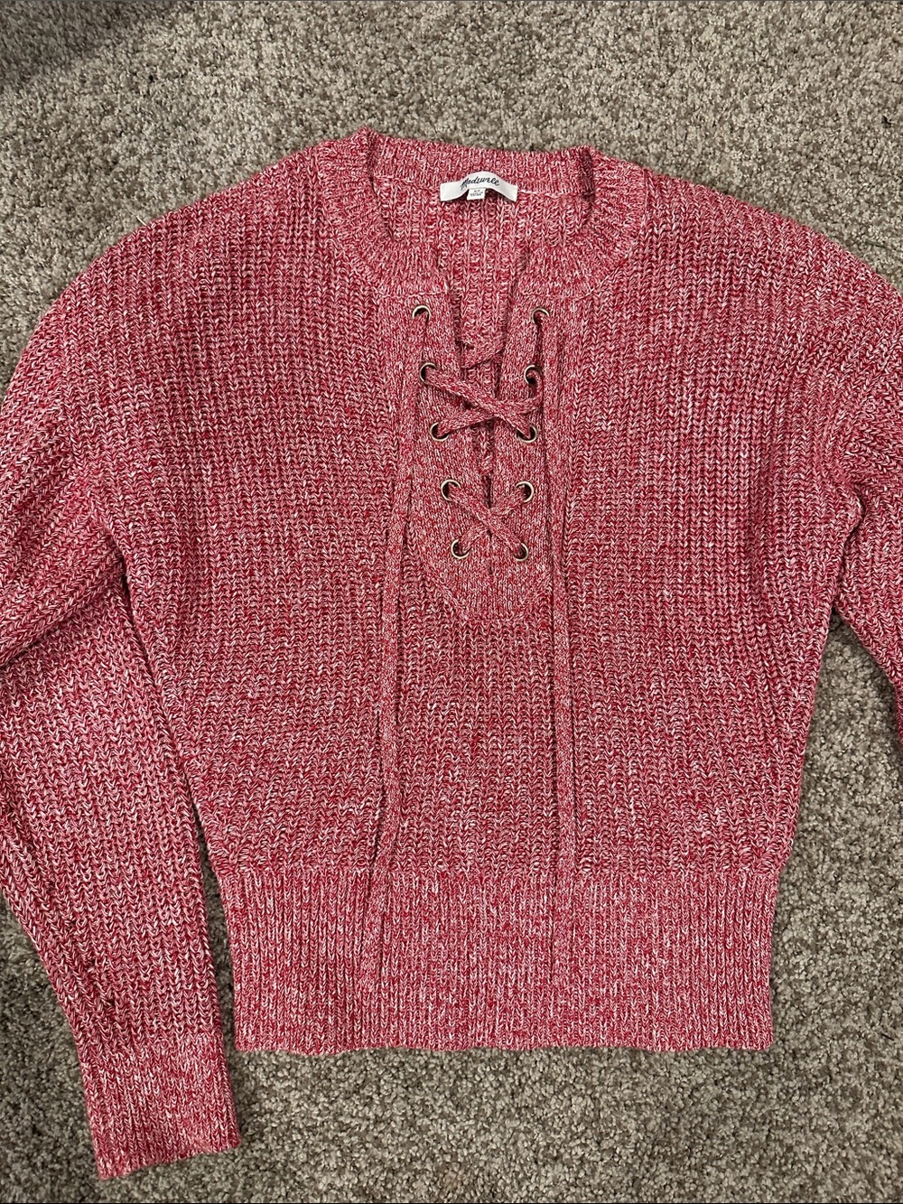 Madewell Women's Lace-Up Marled Knit Sweater - Red